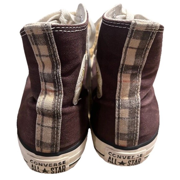 Converse Chuck Taylor All-Star High Top Sneaker Brown Plaid Heel Panel Women's 8 - Picture 3 of 6